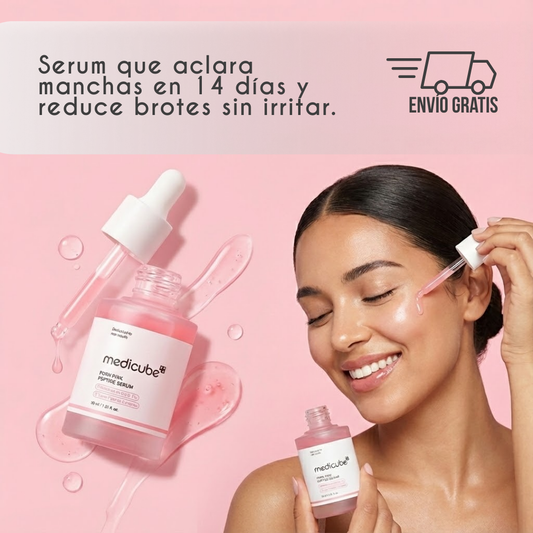 Medicube | Glow rosa | Serum que aclara manchas en 14 días y reduce brotes sin irritar.
