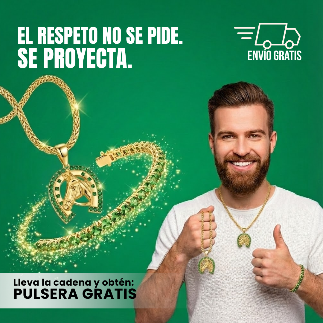 Cadena Tejiido chino + herradura de caballo | PULSERA GRATIS | El símbolo que te hace ver con estatus inmediato. | Oro laminado 18K.
