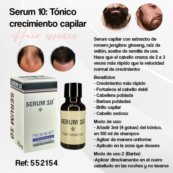 2x1 TU PELO 5 VECES MÁS LARGO Y SIN CAÍDA®️Serum capilar con extracto de romero, jengibre, ginseng, raíz de vellón, aceite de semilla de uva.