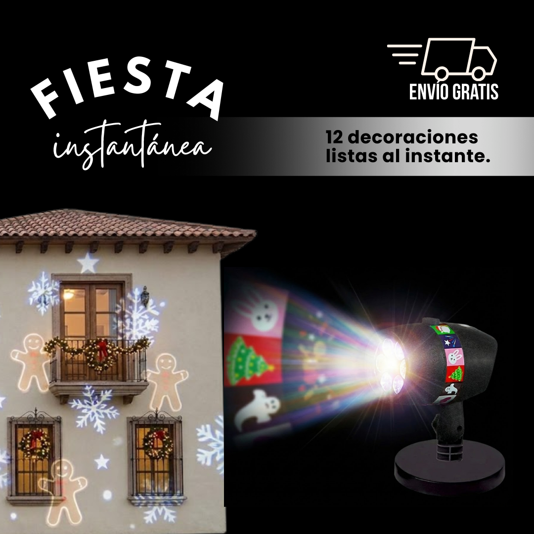 Fiesta Instantánea™ | Proyector LED con 12 tarjetas de imágenes listas para cualquier fiesta✨