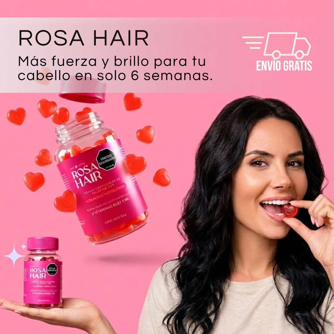 ROSA HAIR | Resultados reales con Fórmula 7-Activos Sinérgicos™ en 1 sola gomita diaria.