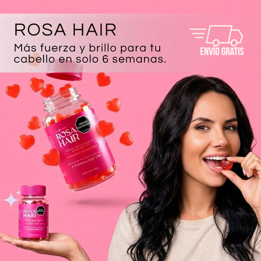 ROSA HAIR | Resultados reales con Fórmula 7-Activos Sinérgicos™ en 1 sola gomita diaria.
