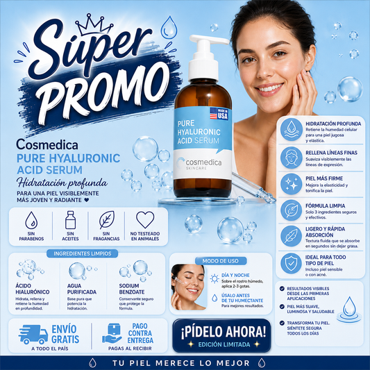 Cosmedica Pure Hyaluronic Acid Serum | Hidratación Total y Piel Radiante