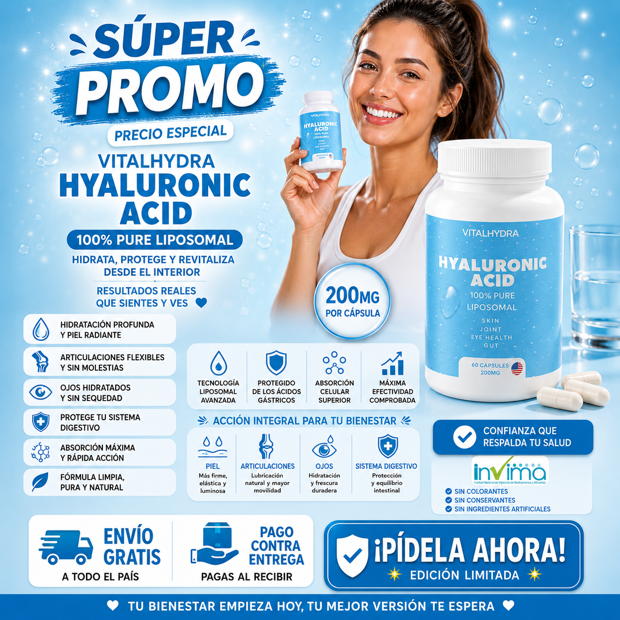 VitalHydra Ácido Hialurónico Liposomal | Hidratación profunda y articulaciones fuertes