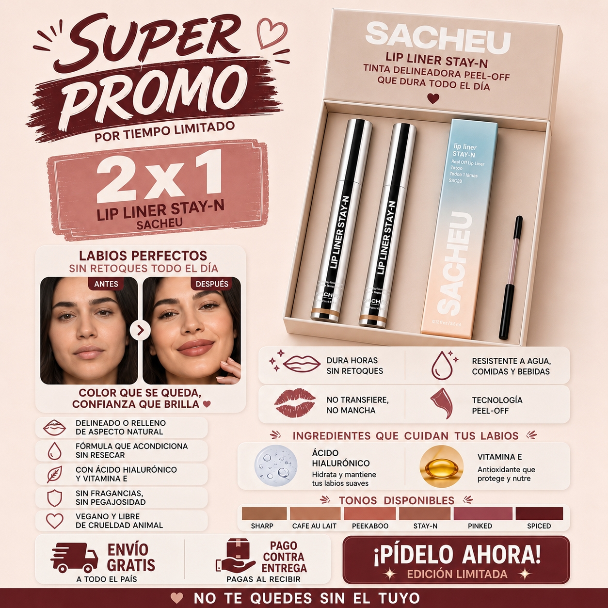 Sacheu Lip Liner Stay-N | Delineado Semi-Permanente Impecable