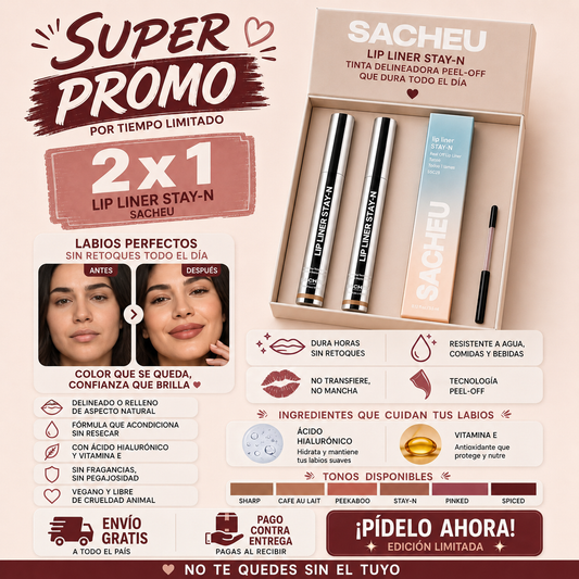 2x1 Sacheu Lip Liner Stay-N | Delineado Semi-Permanente Impecable