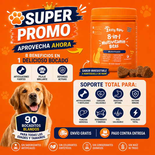 Zesty Paws 8-in-1 Multivitamin Bites | Vitalidad Total para tu Perro