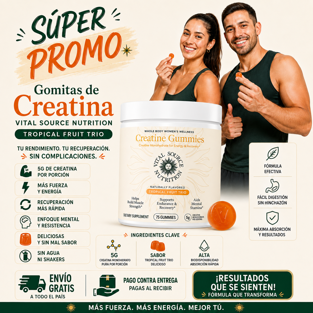 Vital Source Creatine Gummies | Máxima Fuerza y Energía Deliciosa