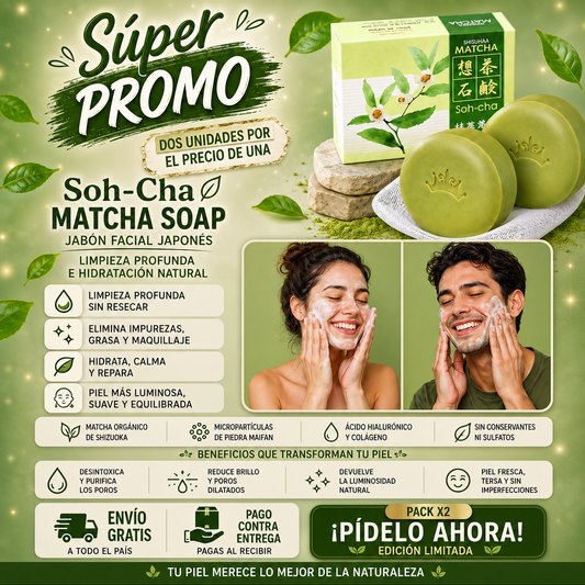 SOH-CHA MATCHA SOAP | PACK X2 | Jabón Facial Japonés de Té Matcha y Minerales