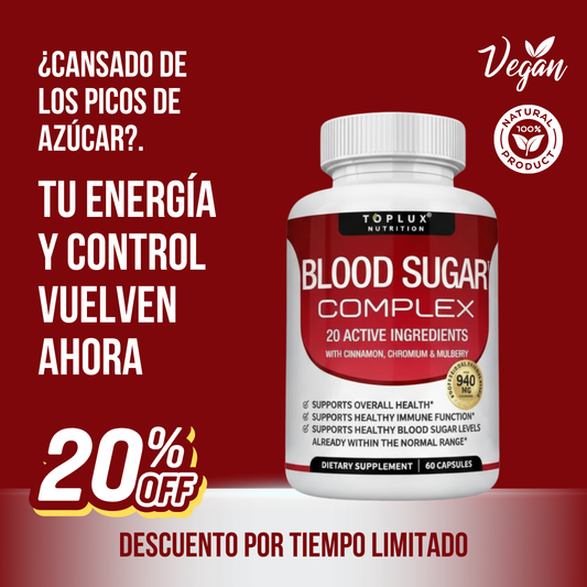 BLOOD SUGAR COMPLEX | La solución completa: 20 ingredientes en 2 cápsulas. Tu bienestar empieza aquí.