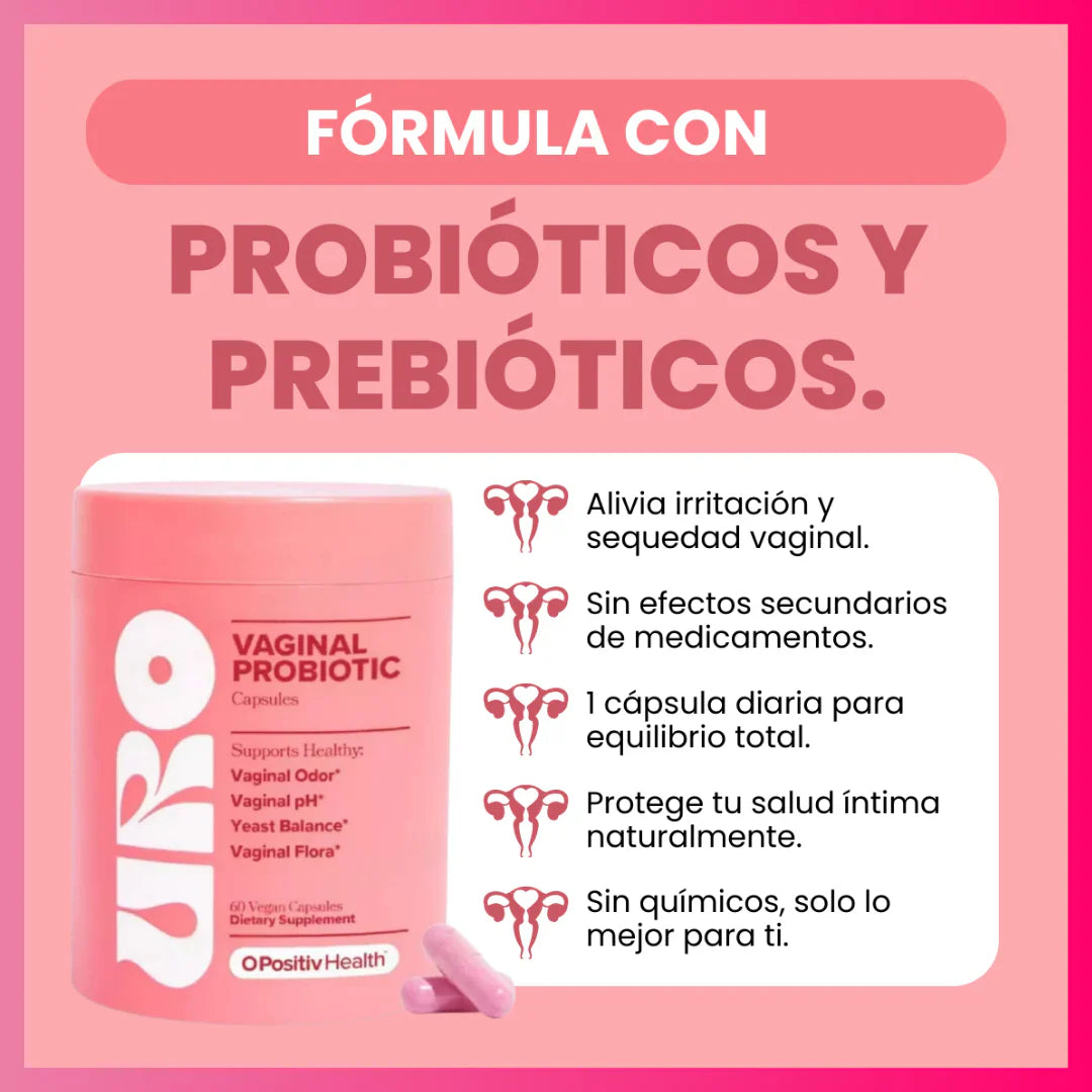 Cápsulas probióticas vaginales™️Formulado con V-Positiv Probiotic Blend™ 5 mil millones de UFC para un olor y pH vaginal saludables