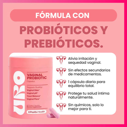 Cápsulas probióticas vaginales™️Formulado con V-Positiv Probiotic Blend™ 5 mil millones de UFC para un olor y pH vaginal saludables